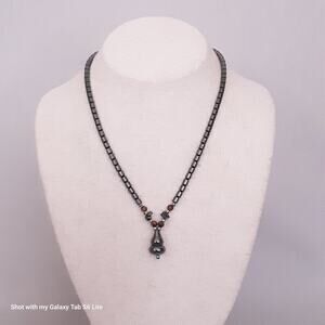 💎Hematite Chain Necklace Cylindrical Links With Pendant